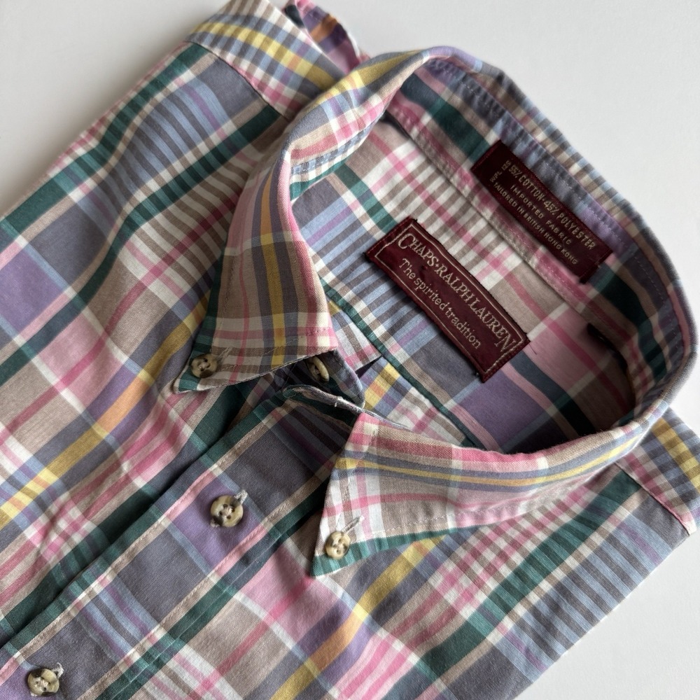 Vintage Chaps Ralph Lauren Long Sleeve Button Down Shirt Mens‎ Pink Plaid - Picture 2 of 7